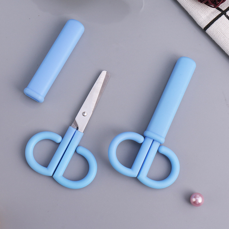 Stainless steel children's handmade scissors, cute cartoon portable student stationery diy small scissors with safety protection cases