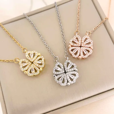 Necklace Jewelry Female Magnet Necklace Open And Close Four-Leaf Flower Niche High-Grade Sense Of Non-Fading Titanium Steel Necklace Love Necklace