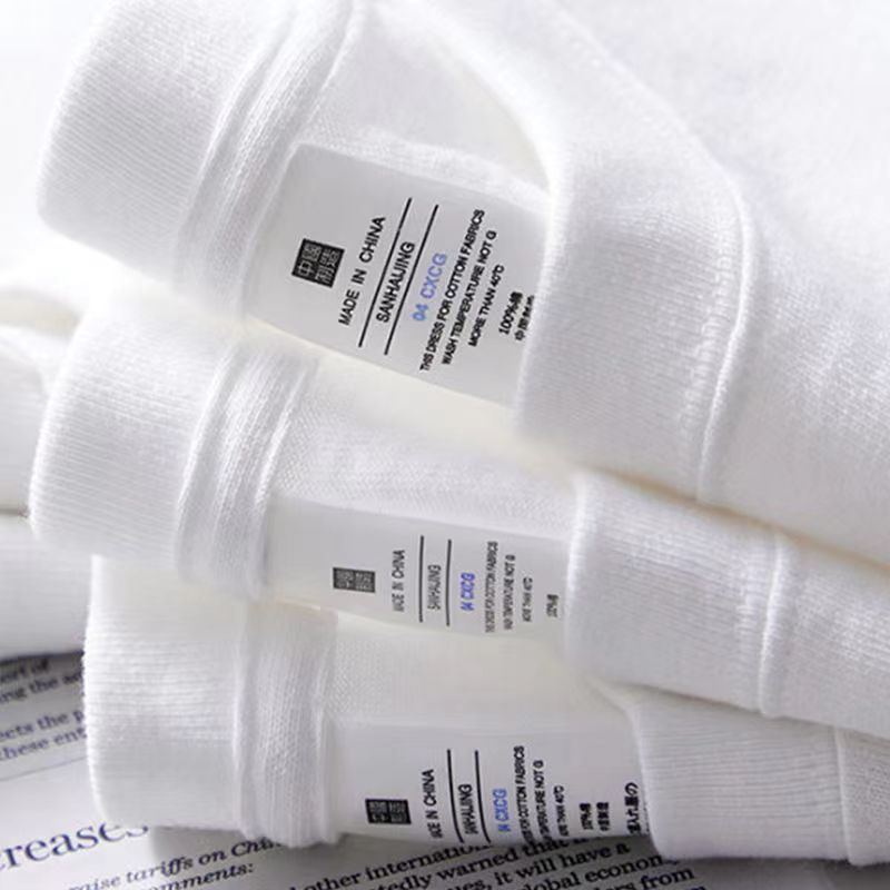 In 2024, a hot-selling 220-gram Xinjiang cotton two-needle thick, non-transparent men's short-sleeved, pure white round-neck T-shirt with a loose fit Specification image