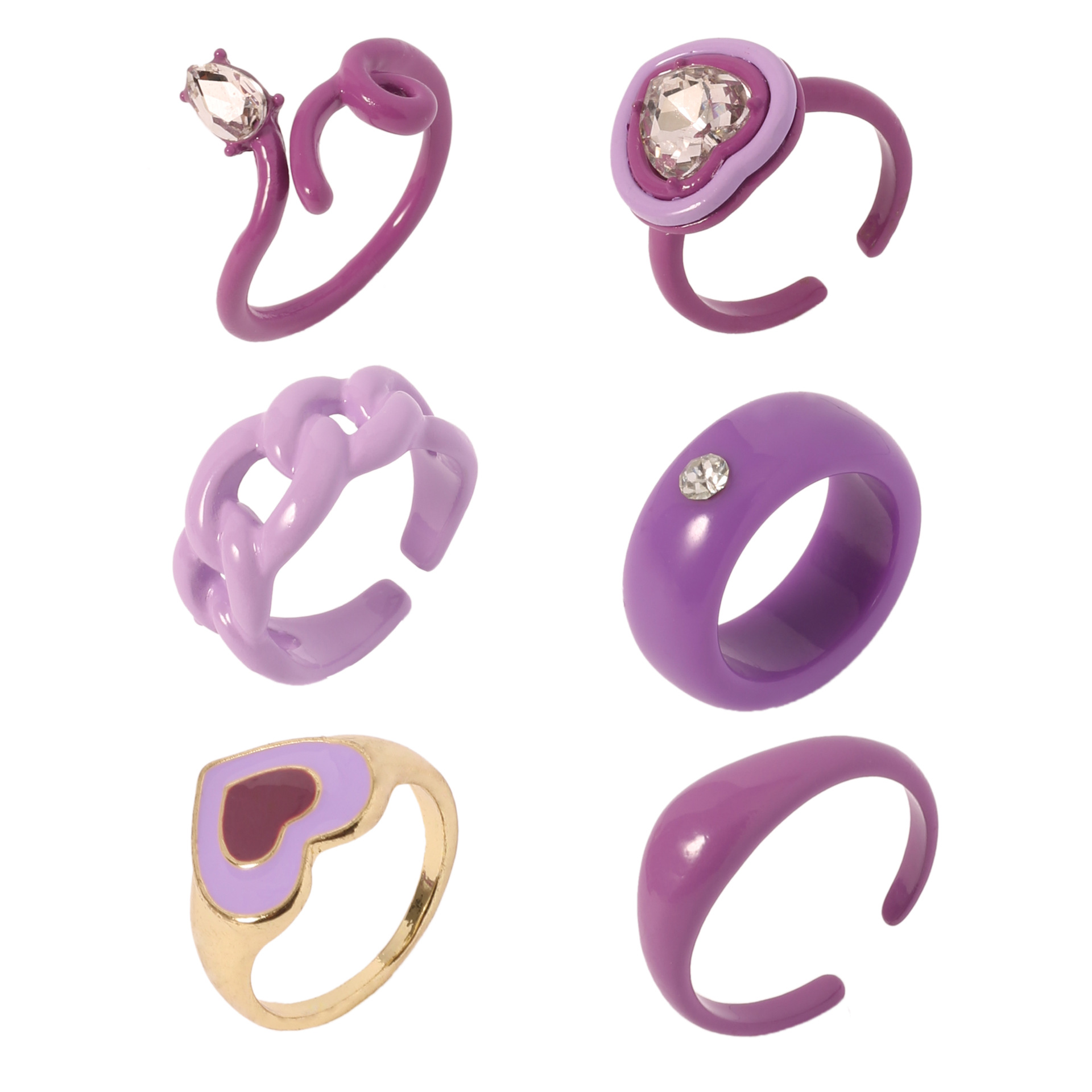 New cross-border Instagram purple ring set, creative and sweet heart-shaped oil-dripping ring, color-preserving electroplated food ring wholesale