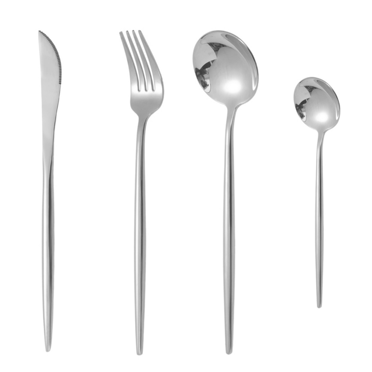 304 Stainless Steel Round Handle Portuguese Knife, Fork And Spoon Nordic Wind Light Luxury Light Portuguese Western-Style Tableware Set Item Picture