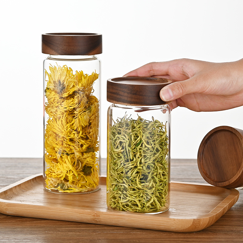 High Borosilicate Transparent Tape Cover Tea Tank Glass Storage Tank Tea Glass Tank Bamboo Storage Tank Daily Storage details Picture