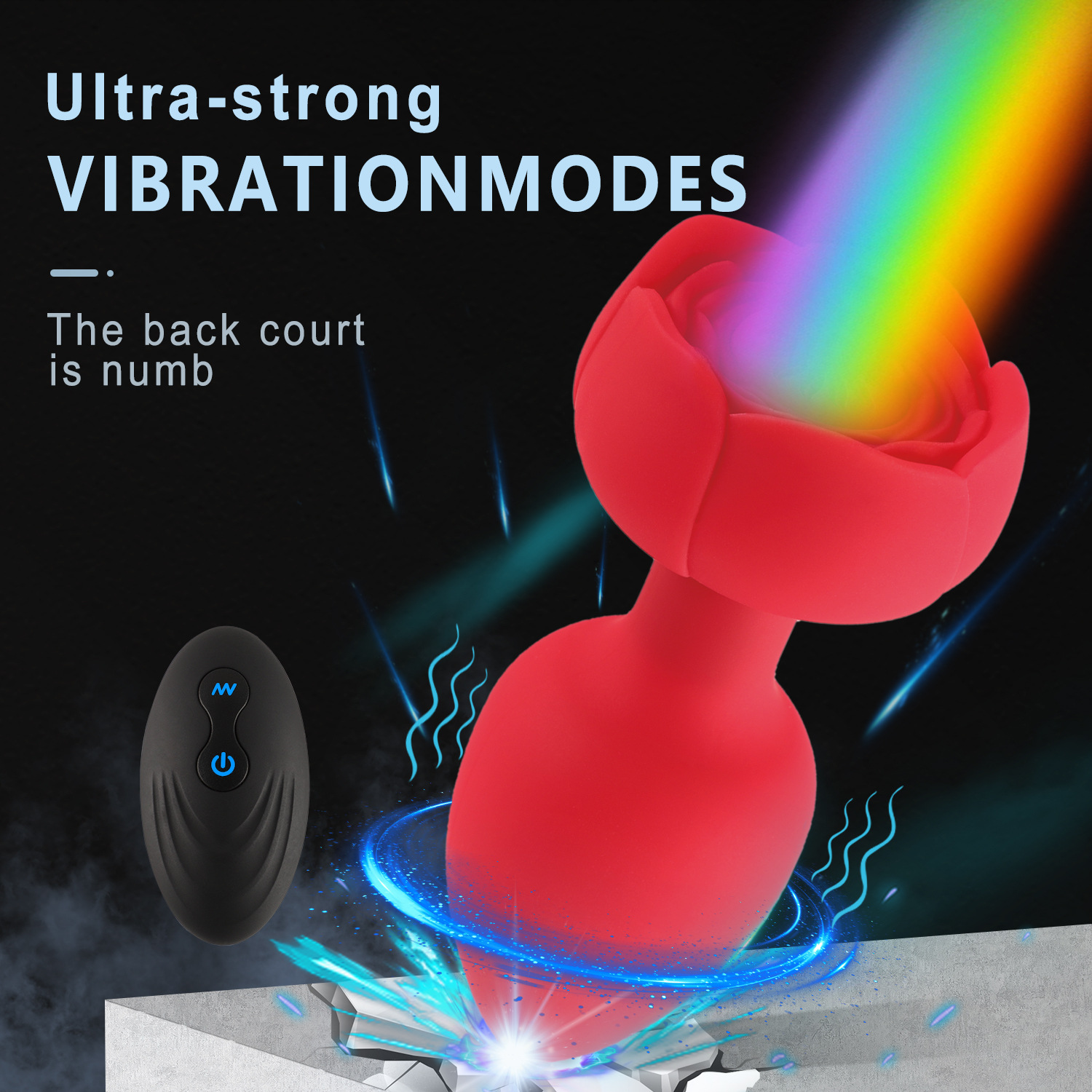 Colored lights light anal plug toy wireless remote control electric vibration rose silicone anal plug adult products