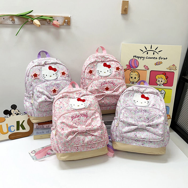 韩版ins蝴蝶结儿童书包幼儿园上学双肩包可爱猫咪小碎花女童背包