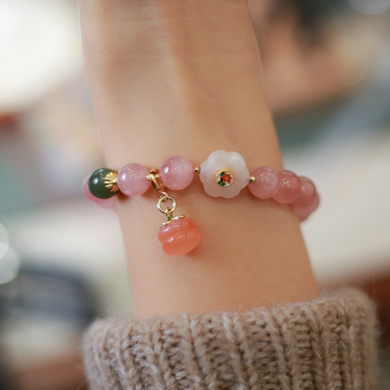 Madagascar rose quartz persimmon pendant bracelet and Tian Tian jade flower persimmon wishing you all the best bracelet for a girl to give to her best friend details Picture