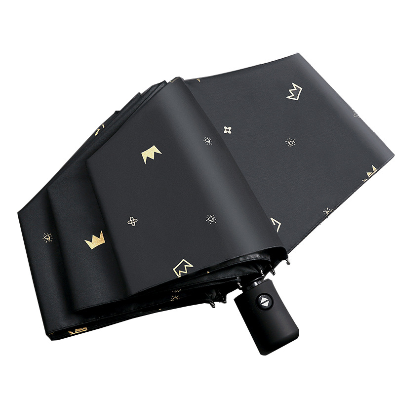 Umbrella, heart-shaped crown, all-weather umbrella, automatic eight-bone gilded feather, sunshade, UV protection, folding black plastic umbrella Item Picture