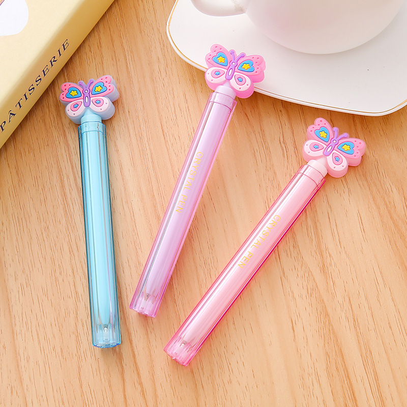 Crystal double-pen butterfly gel Pen Creative Stationery Double-tube student gel pen