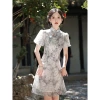 New Chinese-style cheongsam dress with a new look for young girls in 2024, short and petite style with floral prints for summer details Picture