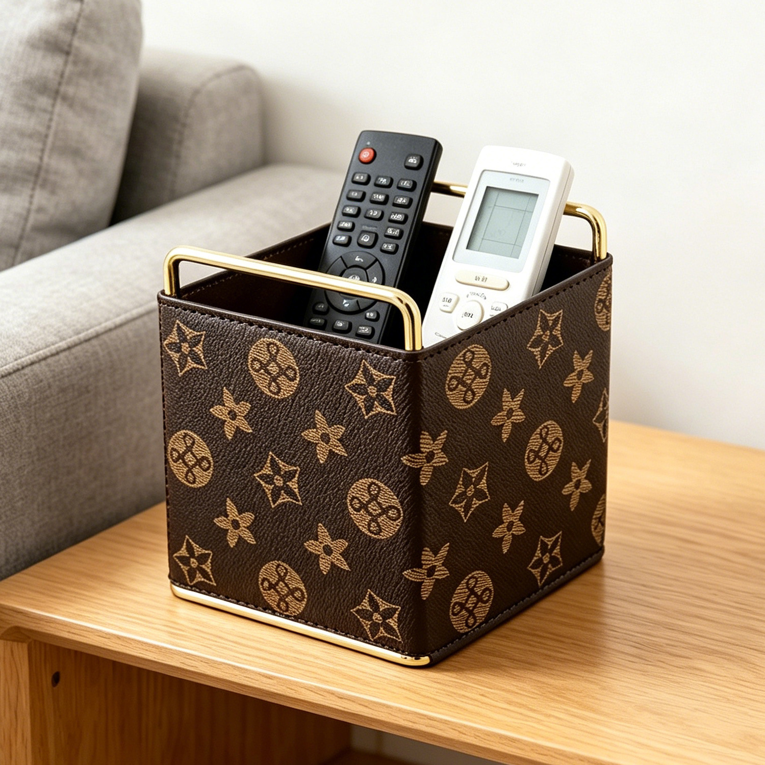 Hot-selling desktop leather storage box, high-end light luxury makeup brush remote control, retro pen holder, stationery storage box manufacturer Specification image