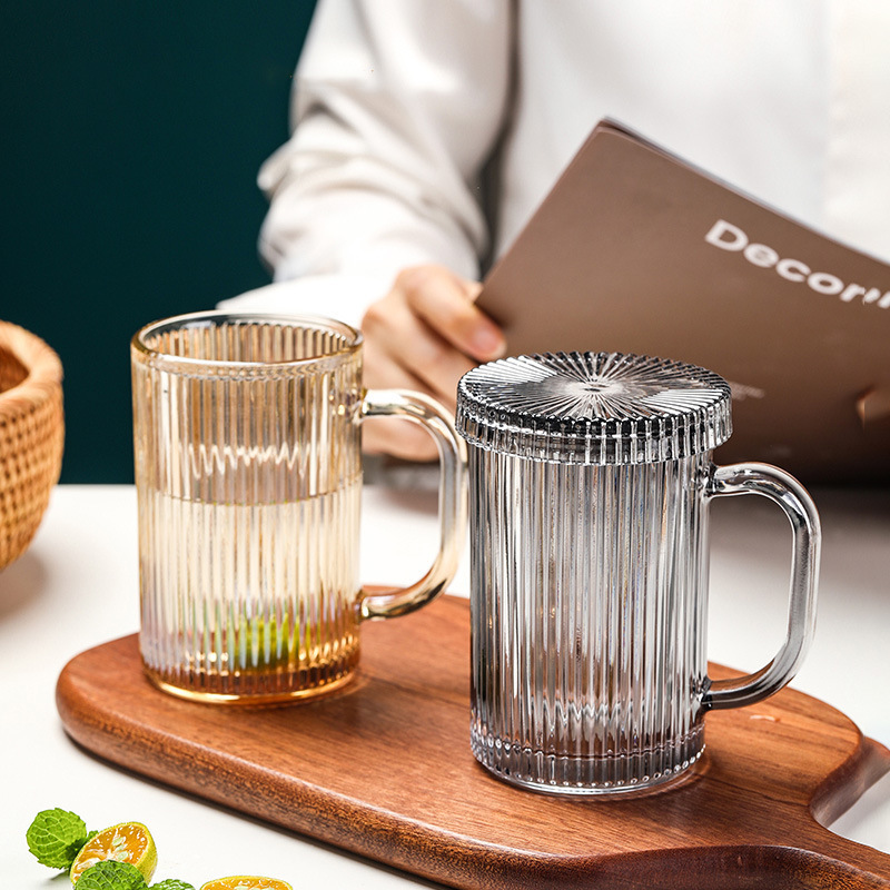 Vertical striped glass mug for drinking water Specification image