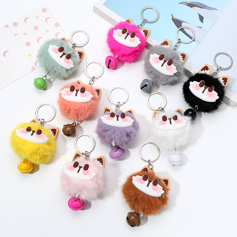 Hot-selling cute maneki Neko plush pendant, imitation rex rabbit fur ball keychain, bell key bag pendant in stock Application Scenario