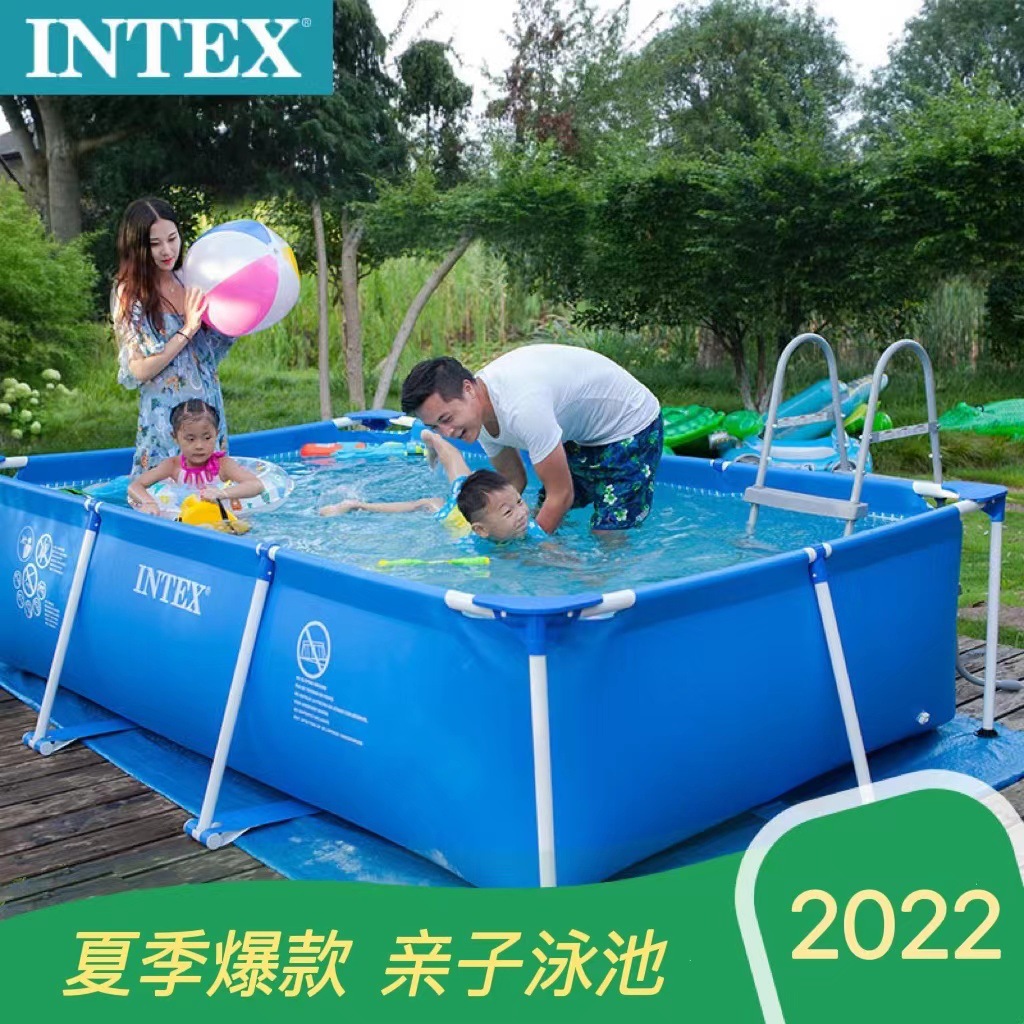 INTEX28270 rectangular tube frame circular pool, family foldable frame swimming pool, outdoor fishing pool details Picture