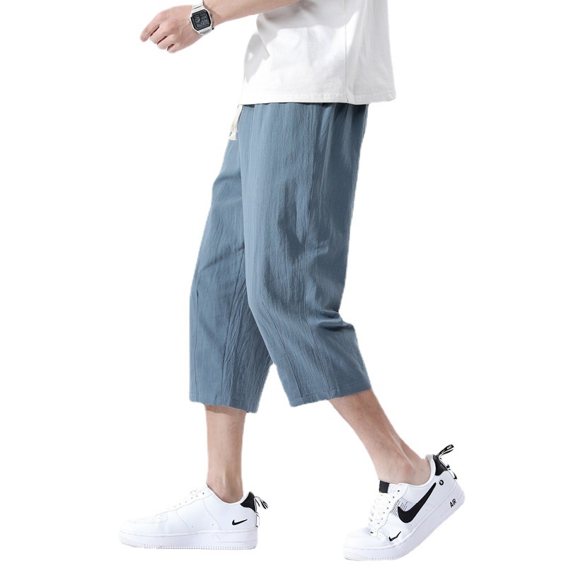 Summer casual pants for men, Chinese-style cotton and linen versatile loose pants, Korean-style trendy large-sized men's capsized pants Item Picture