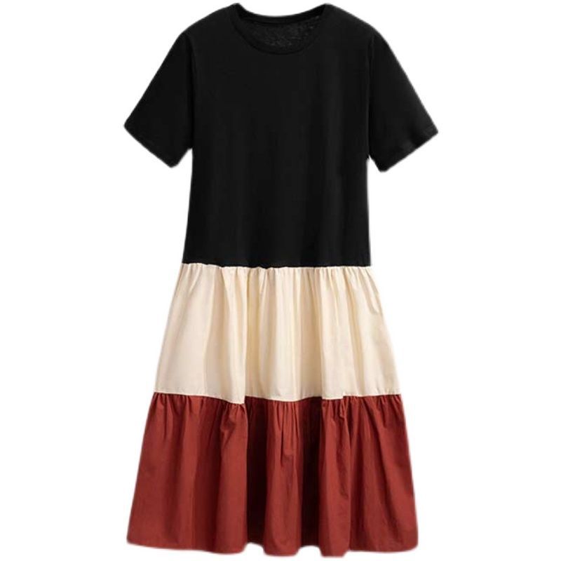 Summer dress for women, popular set, summer color-blocking short-sleeved dress, knee-length long dress for pregnant women, summer dress trend Item Picture