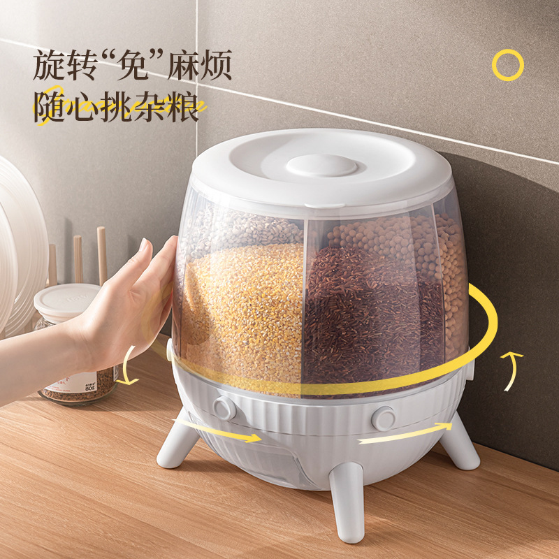 The rice bucket can be rotated into different grains Specification drawing