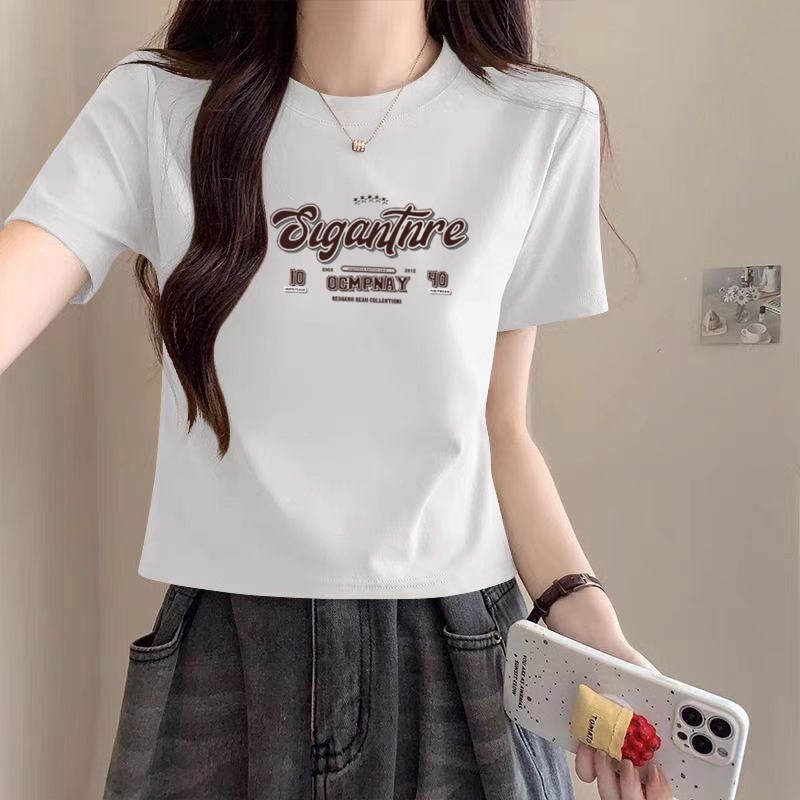 正肩纯色纯棉短款短袖t恤女2026夏季新款简约高级感上衣修身显瘦详情31