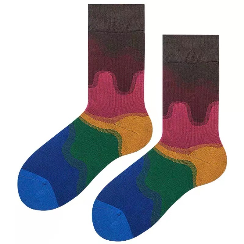Gradient Circle Socks Korean Design Sense Of Niche Pure Cotton Socks Personality Network Red Ins All-Match Men And Women's Mid-Tube Socks Item Picture