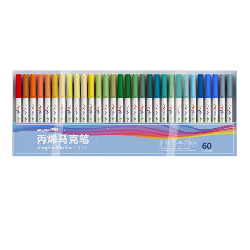 Acrylic Marker Color Impervious Waterproof 60-Color Doodle Pen Soft First Pen Marker Set For Elementary School Art Item Picture