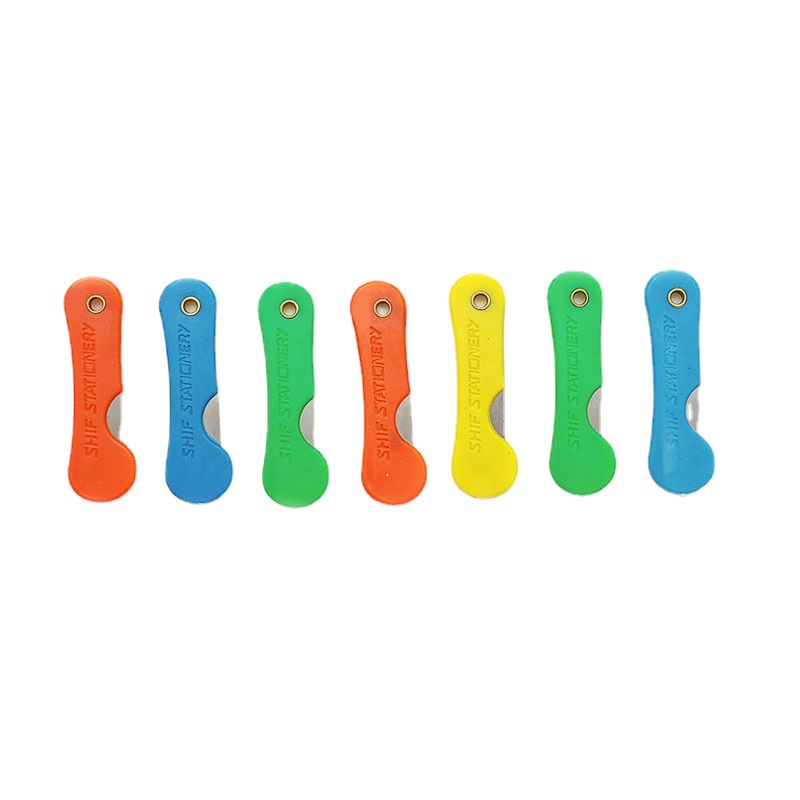 Colorful plastic knife, student pencil knife, utility knife, portable mini folding pencil sharpener, express delivery unboxing knife Item Picture