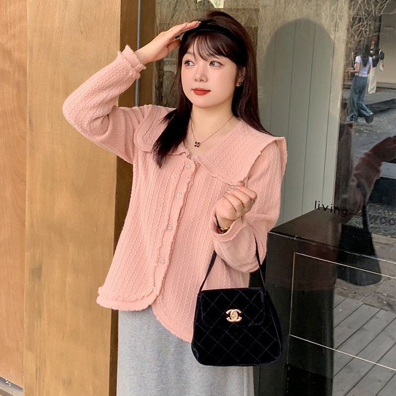 Plate-size women's dress with a high-end and elegant style, a chic chic coat for the winter of 2024, a loose knitted cardigan for plump girls, 22526 Specification image