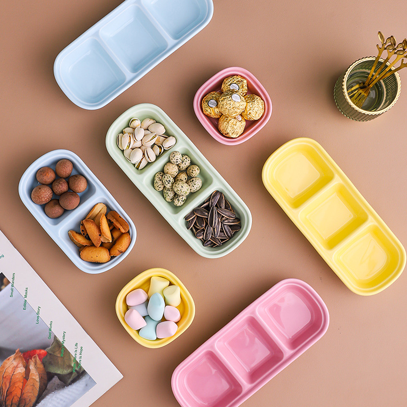Ceramic snack plates, Nordic-style glazed soy sauce plates, dipping sauce vinegar plates, two, three or four compartments ceramic seasoning plates