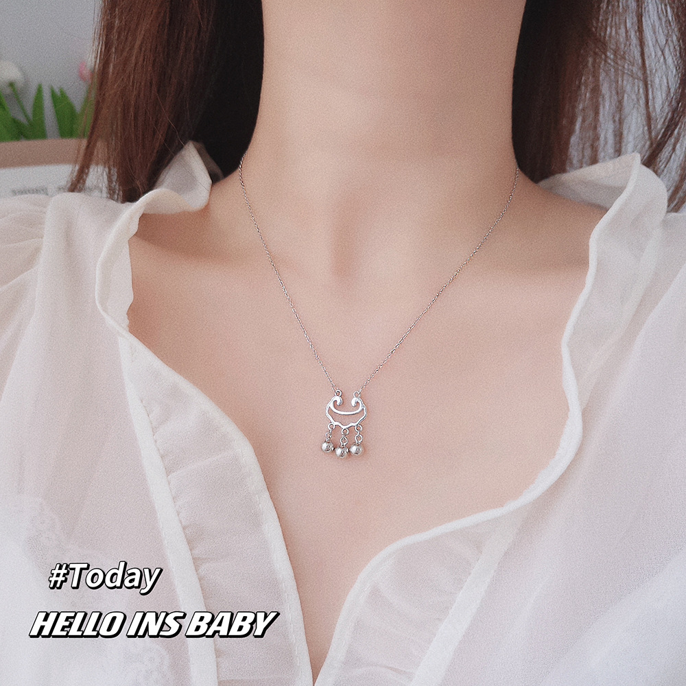 S925 Sterling Silver Ruyi Peace Lock Necklace Chic National Style Simple Collarbone Chain National Fashion Personality Jewelry Women's Accessories details Picture