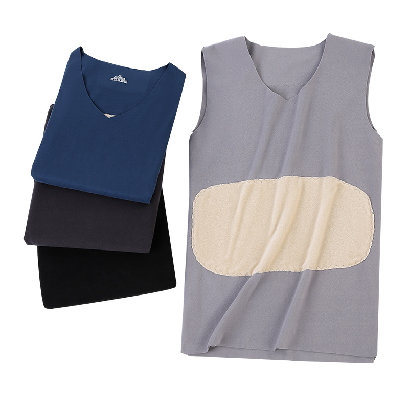 Seamless thermal vest for men, fleece slimming base vest, small patch belly and back protection, waistcoat, undergarment base for winter Item Picture