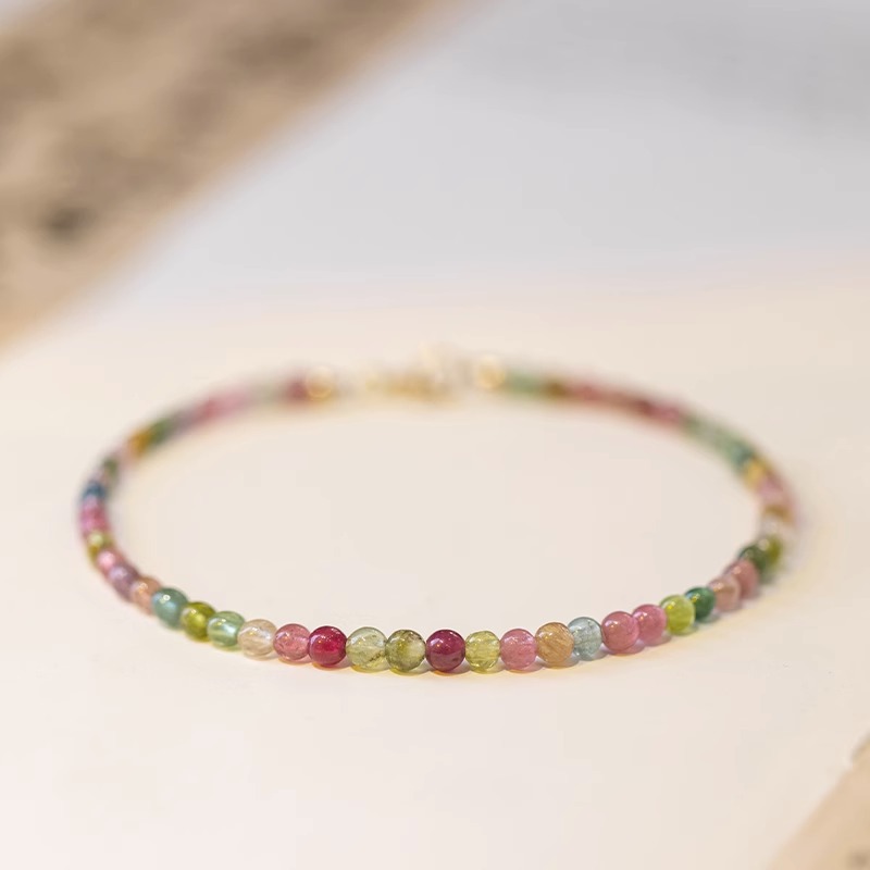 3mm candy round bead tourmaline bracelet, single-ring natural crystal bracelet, fashionable and versatile women's colored crystal jewelry wholesale Application Scenario