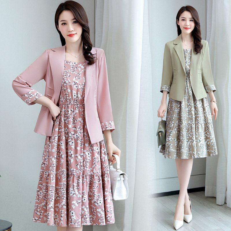 2022 New Autumn Suit Early Spring Floral Chiffon Gentle Dress Women's Dress Summer Two-Piece Set Spring And Autumn