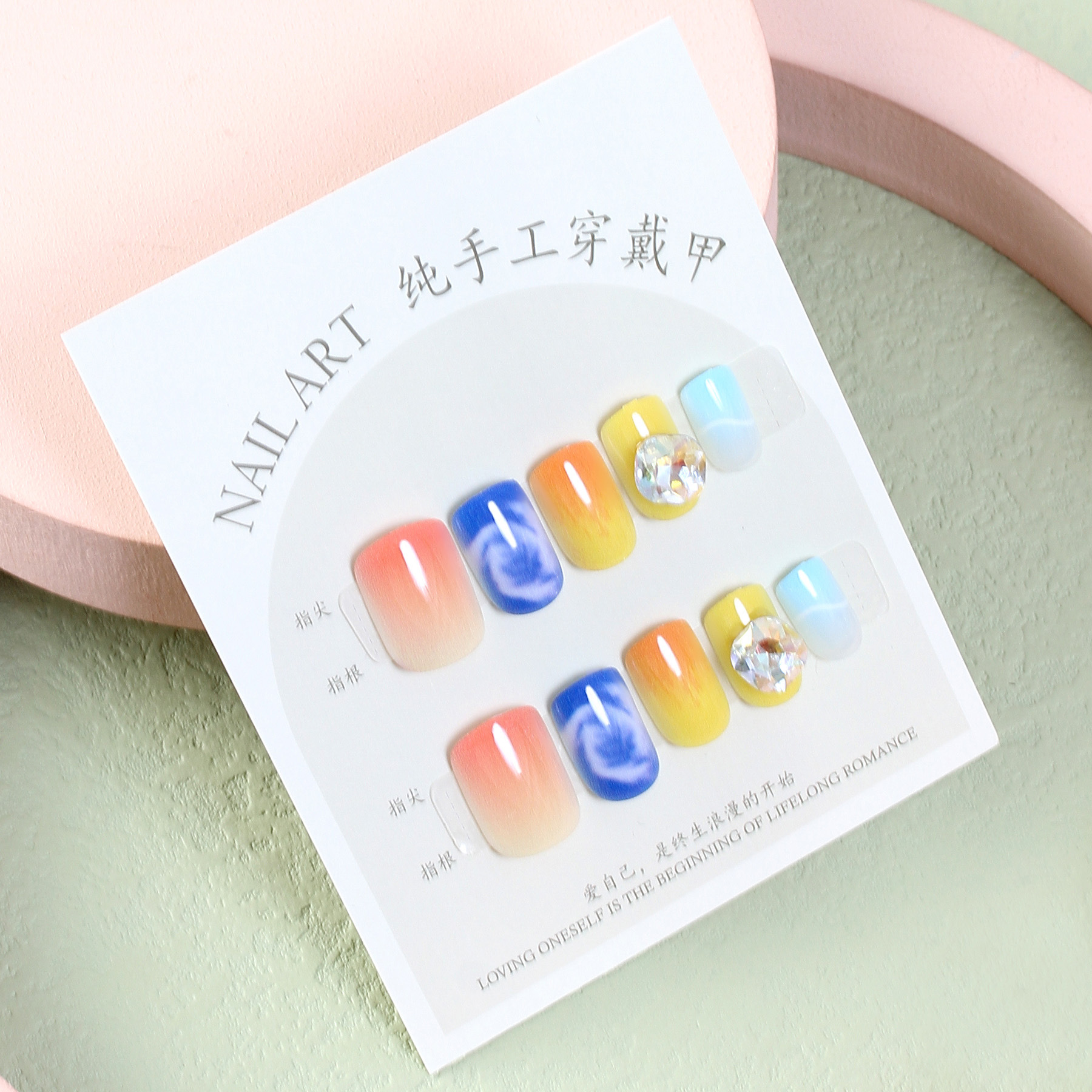 Hand Wear Nail New Sweet Short Nail Fresh Blue Sky White Cloud Nail Patch Fake Nail Wholesale Spot