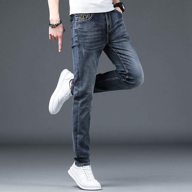 2022 Men's New fashion Men's casual Youth jeans, men's Korean-style small feet men's solid color men's pants, trendy men Application Scenario