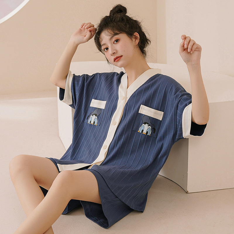 Pajama women's summer cotton short-sleeved cute young ladies' summer thin home wear 2022 new V-neck cardigan Specification image