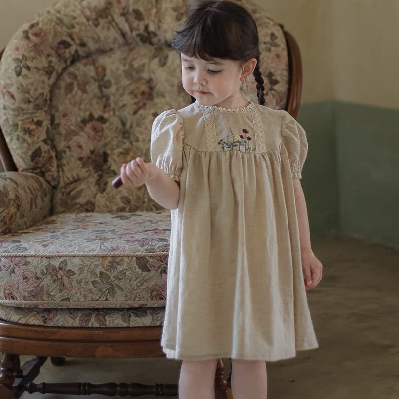 Niños niñas MianMa bordado burbujas mangas vestido de princesa YangQi falda XiaoTong lindo bebé ChangQun Specification image