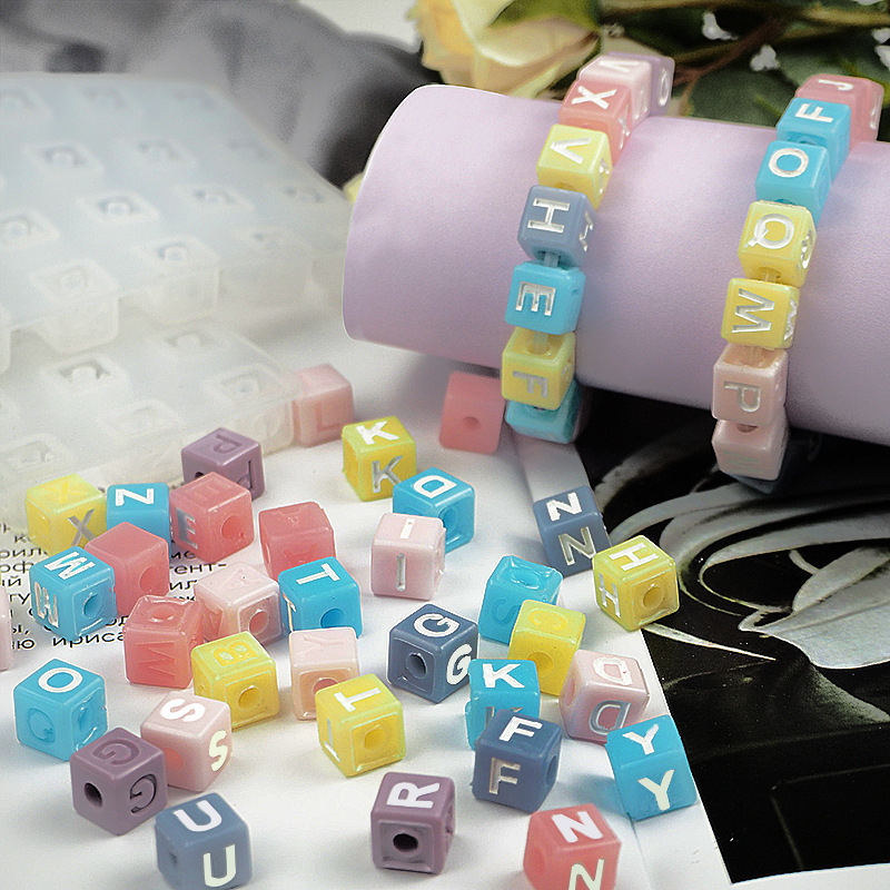 diy Crystal drop glue mold Digital square beaded letter bracelet with jewelry resin silicone mold details Picture