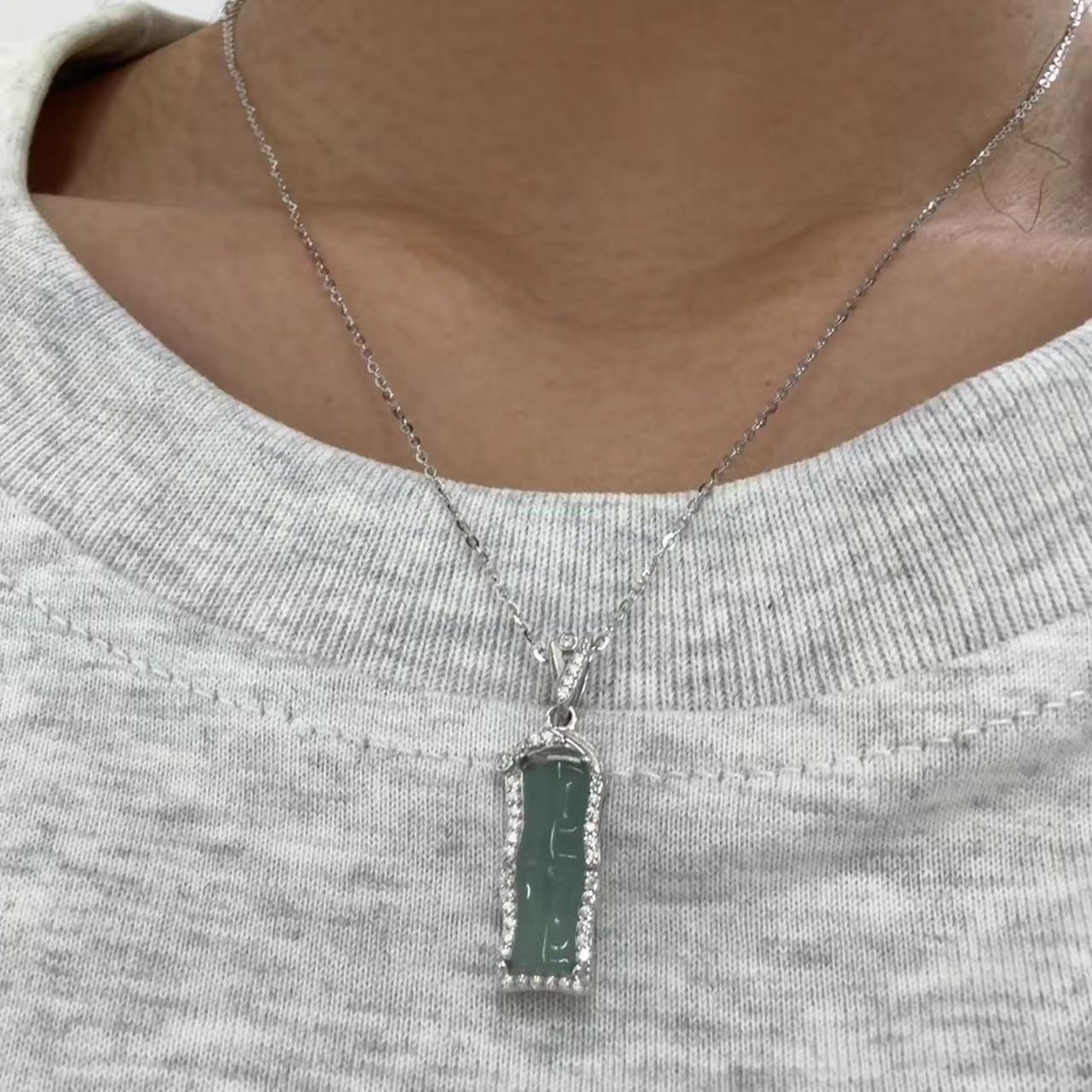# Drunk Breeze New Chinese Bamboo Festival! Natural blue water jade! Full body S925 silver diamond set light luxury clavicle chain necklace thumbnail