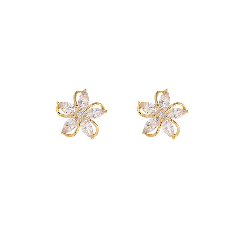 Korean Version Of Fashion Simple Temperament Pearl Flower Zircon Piercing Women's Earrings Cross-Border Foreign Trade Supply Wholesale Item Picture