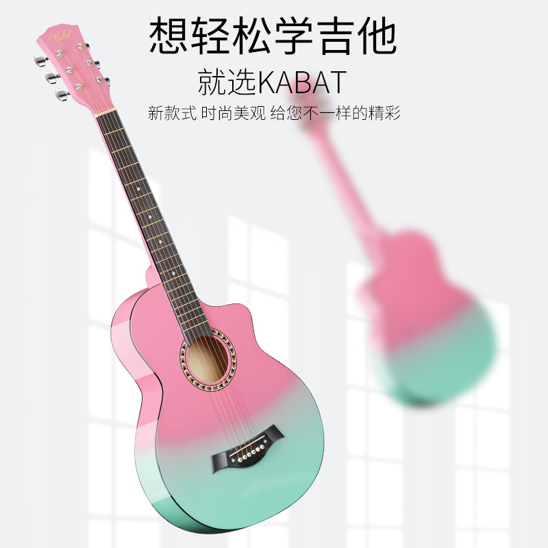 吉他批发38寸大量现货渐变色木吉他初学者练习琴普及jita吉详情图2