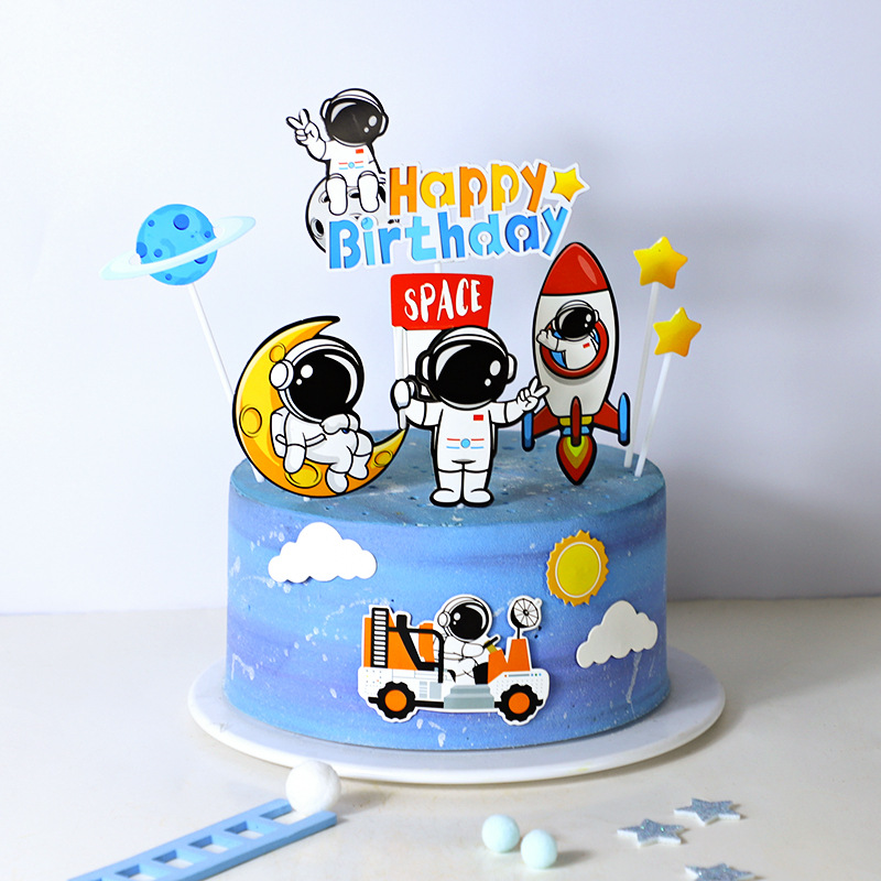 版权宇航员生日蛋糕插牌星星宇宙蛋糕插件装饰太阳云朵卡通套装