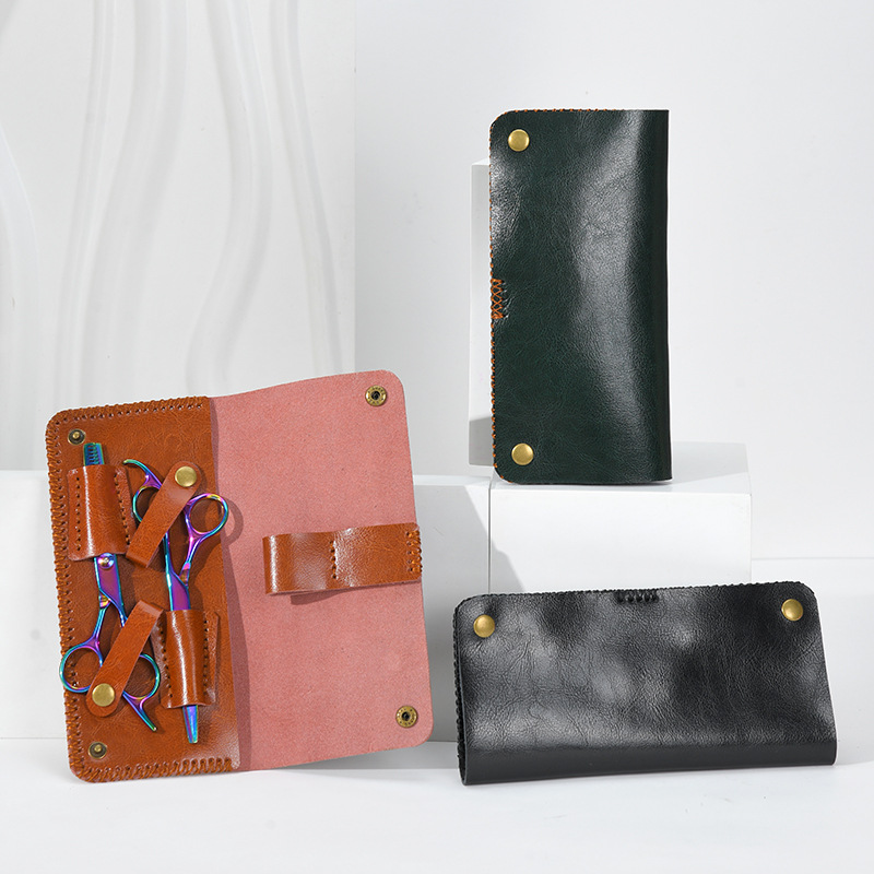 Hairstylist supplies scissors bag, genuine leather tools storage bag, hairdressing scissors bag, barber shop clipper, comb, scissors bag
