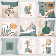 莫兰迪撞色抱枕时尚艺术抽象文艺清新几何线条插画靠垫沙发装饰枕