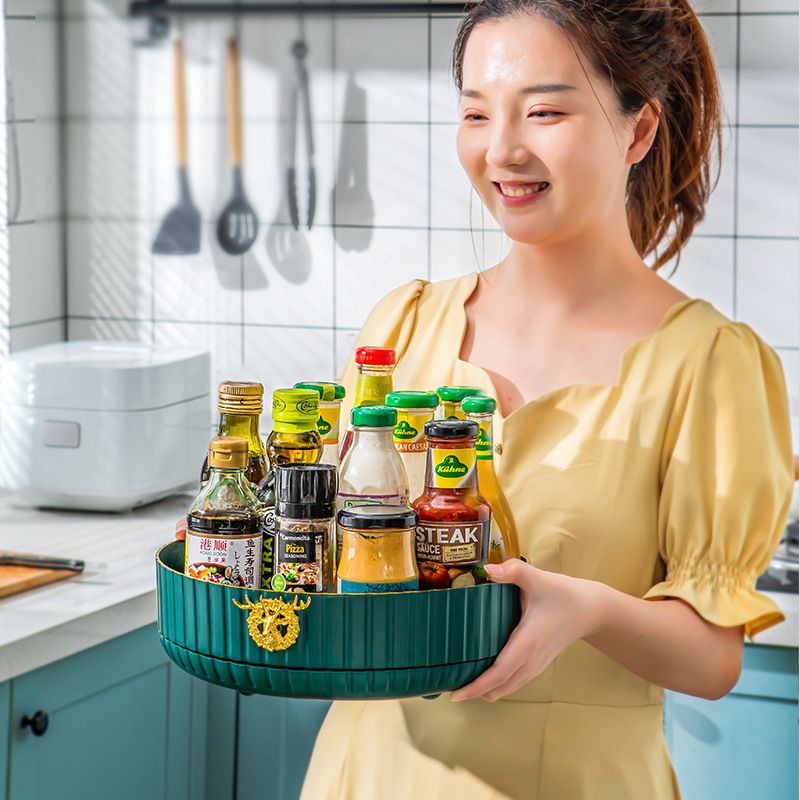 Household Kitchen Rotating Storage Rack Seasoning Rack Cosmetics Storage Box Multi-Purpose Desktop Rotating Tray Storage Specification drawing
