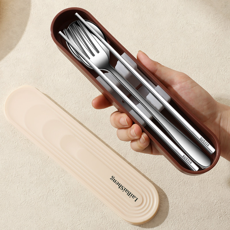Portable Tableware Set 316 Stainless Steel Tableware Spoon Chopsticks Cream Air Storage Case Single Chopsticks Spoon details Picture