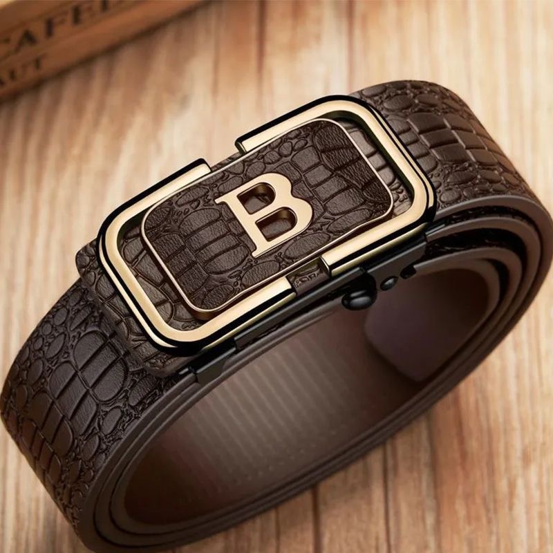 保罗新款B字母鳄鱼纹男士皮带自动扣内穿耐用腰带中青年百搭休闲细节图