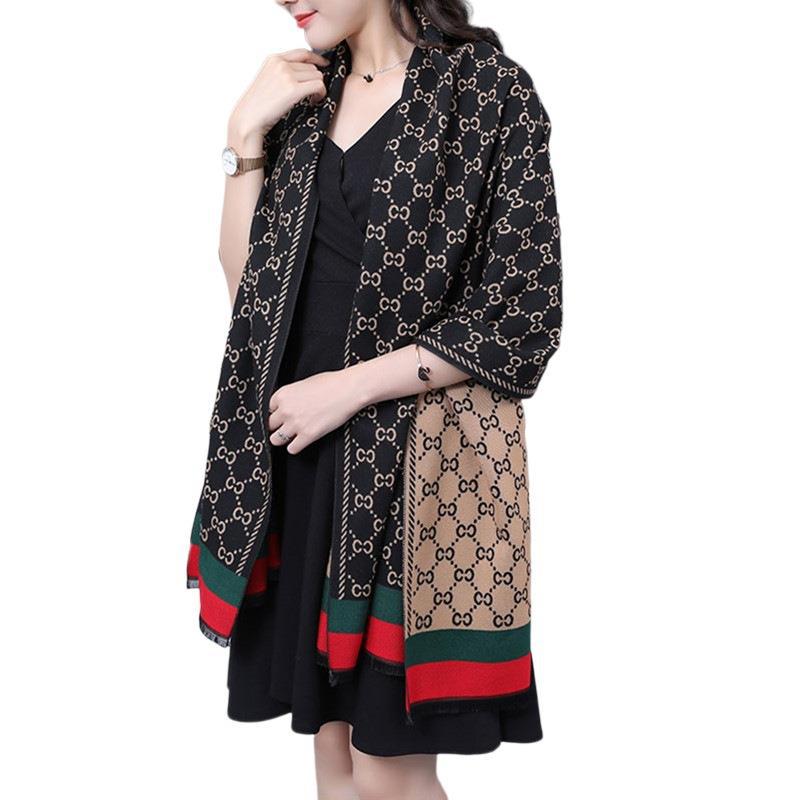 Live Live Explosive Scarf Women's Winter Cashmere Blend Shawl Thousand Bird Check Fringe Warm Letter Cashmere Scarf Item Picture
