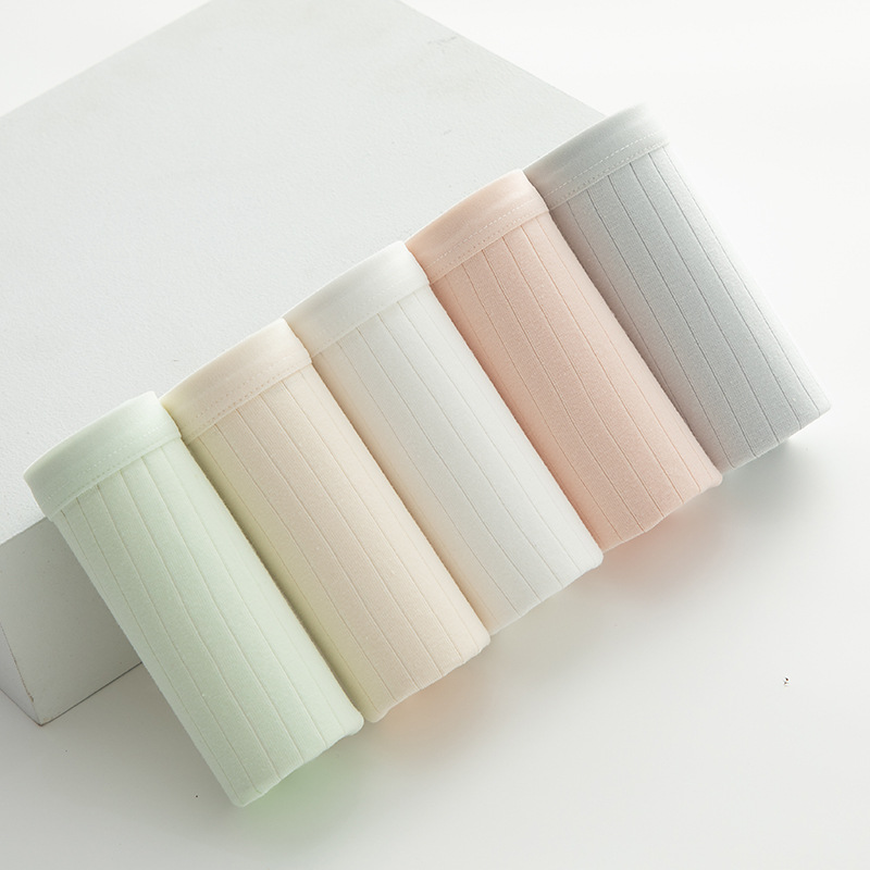 Japanese-style Morandi simple solid-color underpants for women, mid-waist breathable pure cotton crotch, thin student briefs details Picture