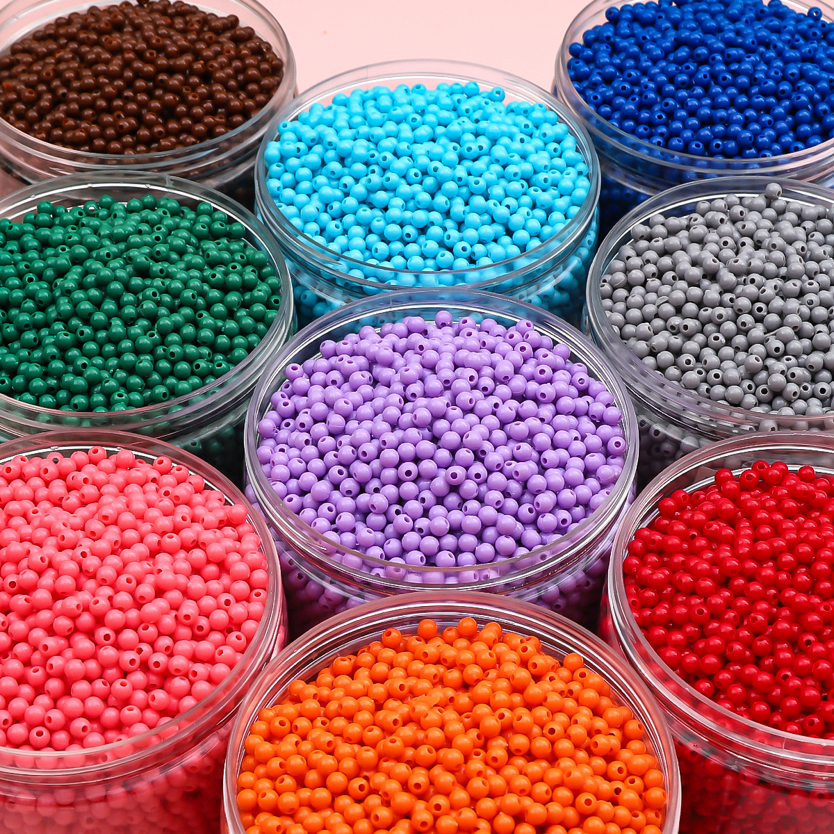 4mm acrylic solid color round beads are used for DIY handmade weaving of bracelet and necklace accessories, as well as for string-beads and loose bead jewelry materials details Picture