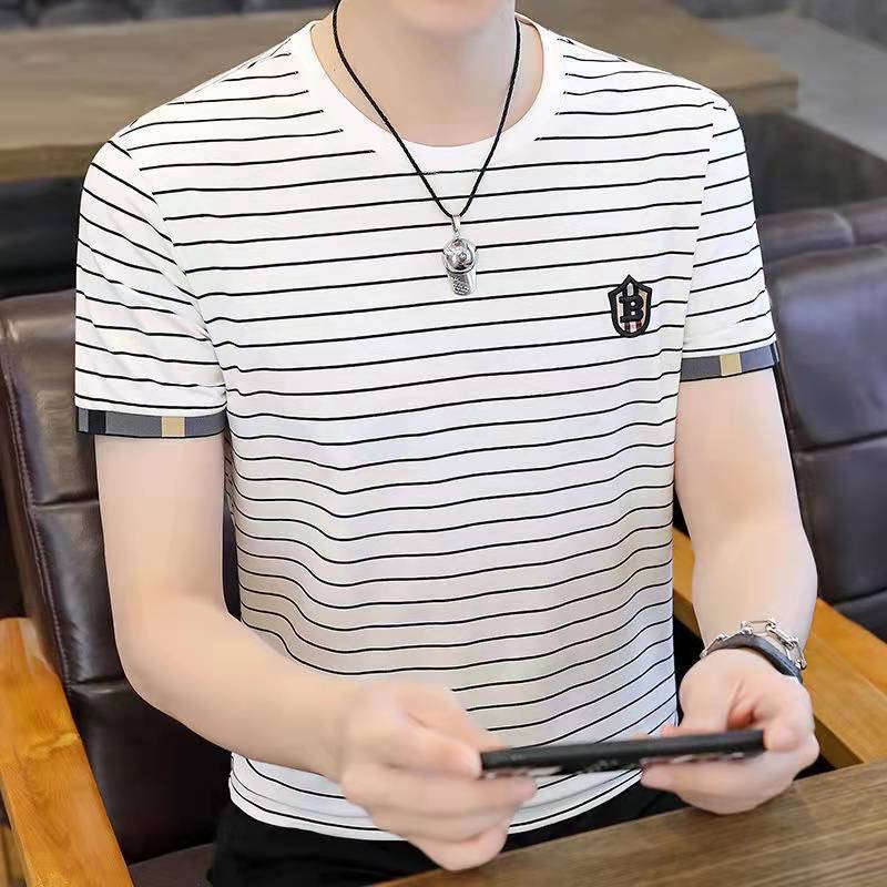The original manufacturer's new 2024 summer striped T-shirt for men, short-sleeved trendy ice silk half-sleeved trendy brand men's thin T-shirt details Picture