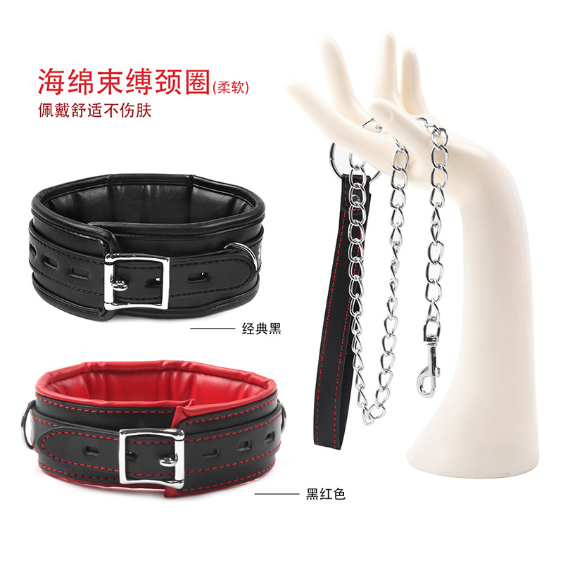 New bondage neck strap sm alternative toy dog chain black red envelope edge sponge collar adult sex toys full figure