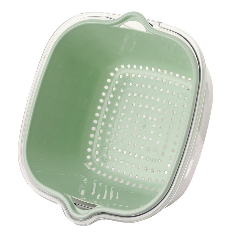 Double-layer transparent draining basket, vegetable washing basket, household kitchen vegetable and fruit plate, PET fruit washing Item Picture
