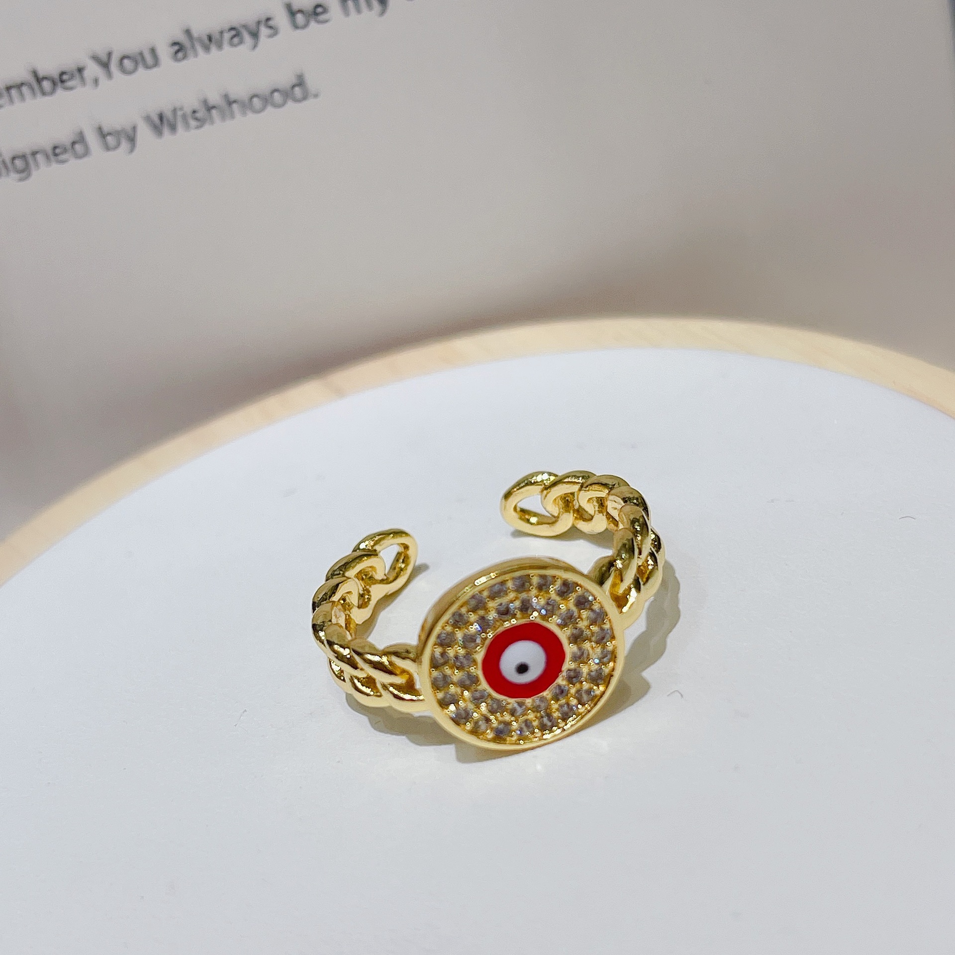 A new cross-border bestseller from Europe and America, the "Tuerqi Eye" micro-inlaid zirconium round oil-drip personalized, fashionable and versatile ring for women Specification image